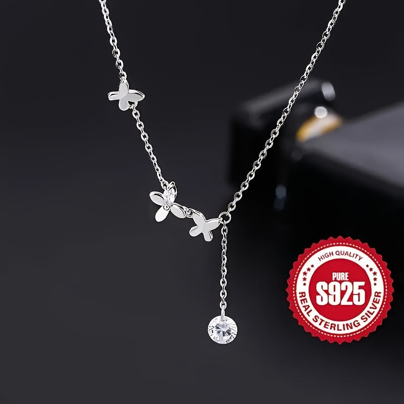 Silver Anklet with Butterfly Zirconia Charms Hypoallergenic Lightweight 2.8g