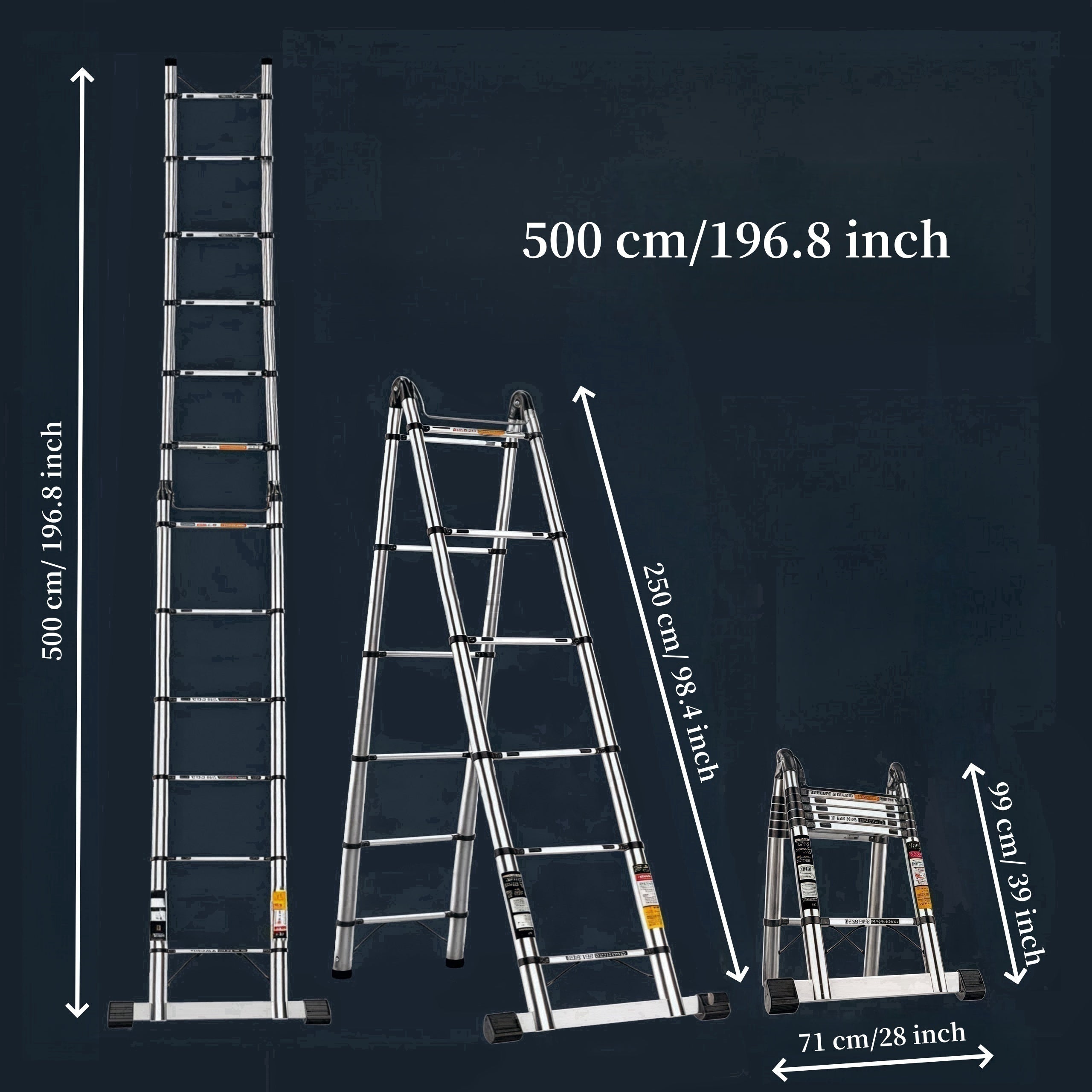 Mustahkam zanglamas po'latdan yasalgan egiluvchan zinapoya, muvozanat barasi bilan, 149.69KG yuk ko'tarish qobiliyati. Tashqi va ichki foydalanish uchun juda yaxshi.