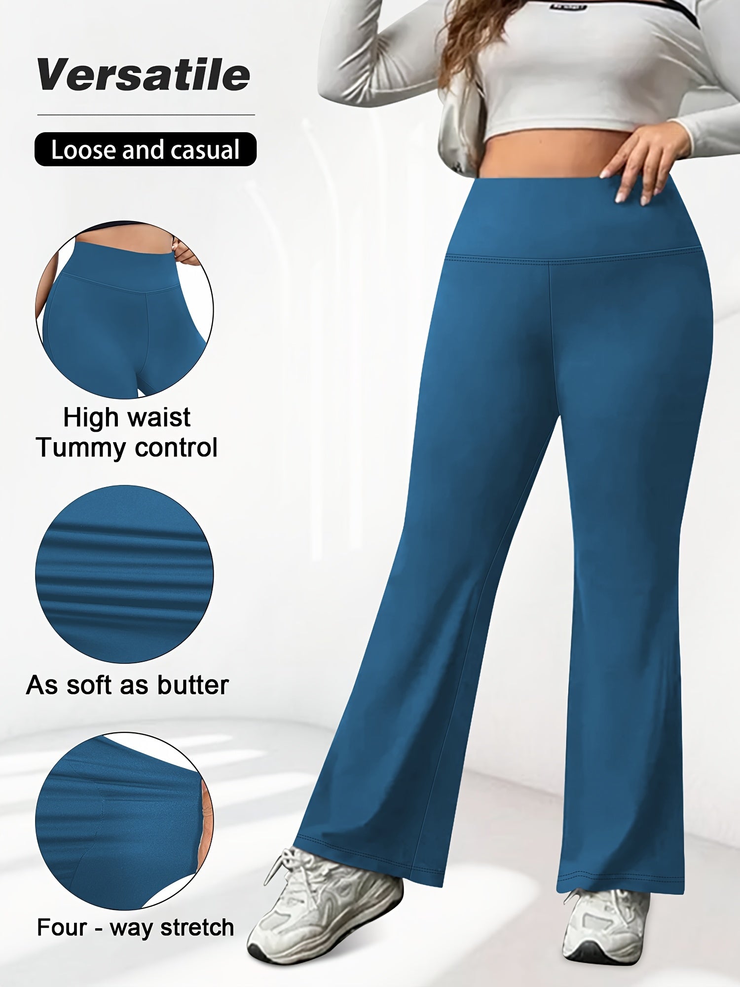 Plus Size Flare Leg Pants Pack High Waist Polyester Knit Stretchy Spring Summer Fall