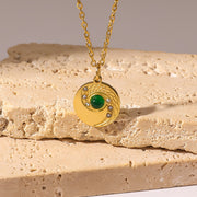 Gold Plated Stainless Steel Pendant Necklace with Synthetic Zirconia for Women