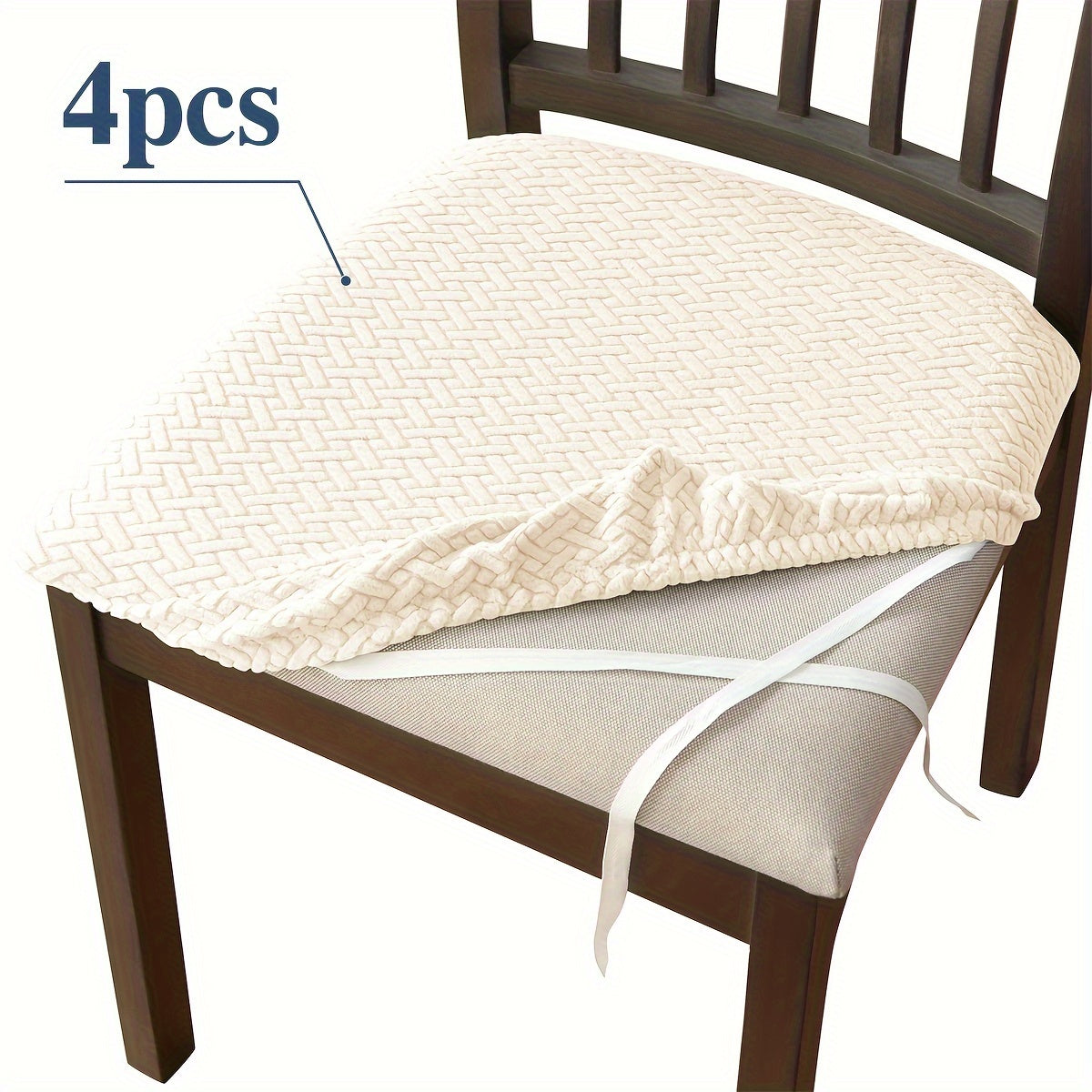 4/6 dona cho‘ziluvchan ovqatlanish stoli kreslolarining o‘rindiq qoplamalari, elastik moslash, bog‘lashlar, mashina yuviladigan