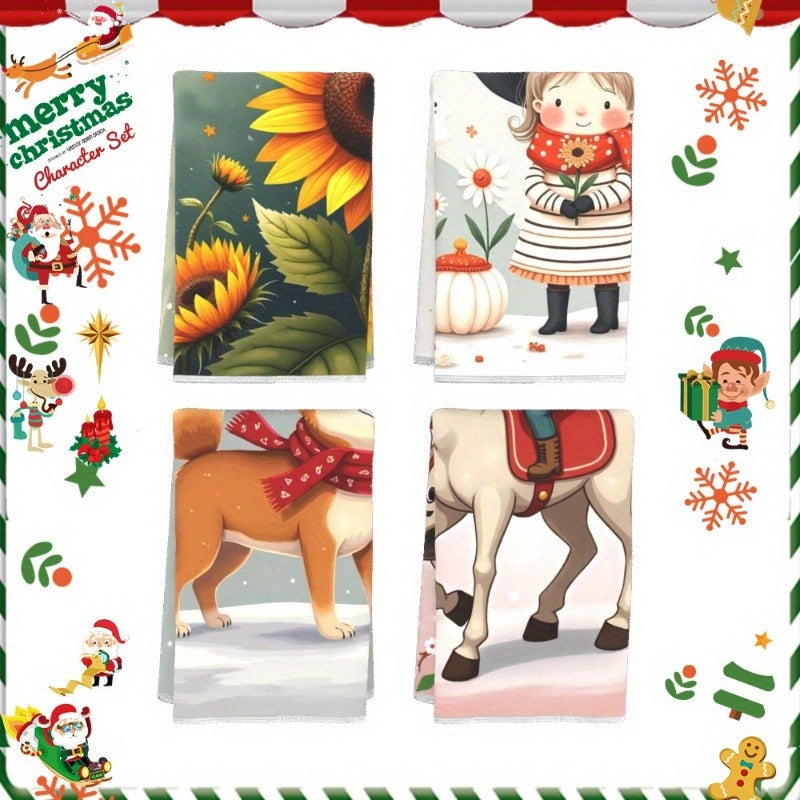 Set of 4 Christmas Kitchen Towels 45.72x66.04cm Festive Decor Merry Christmas