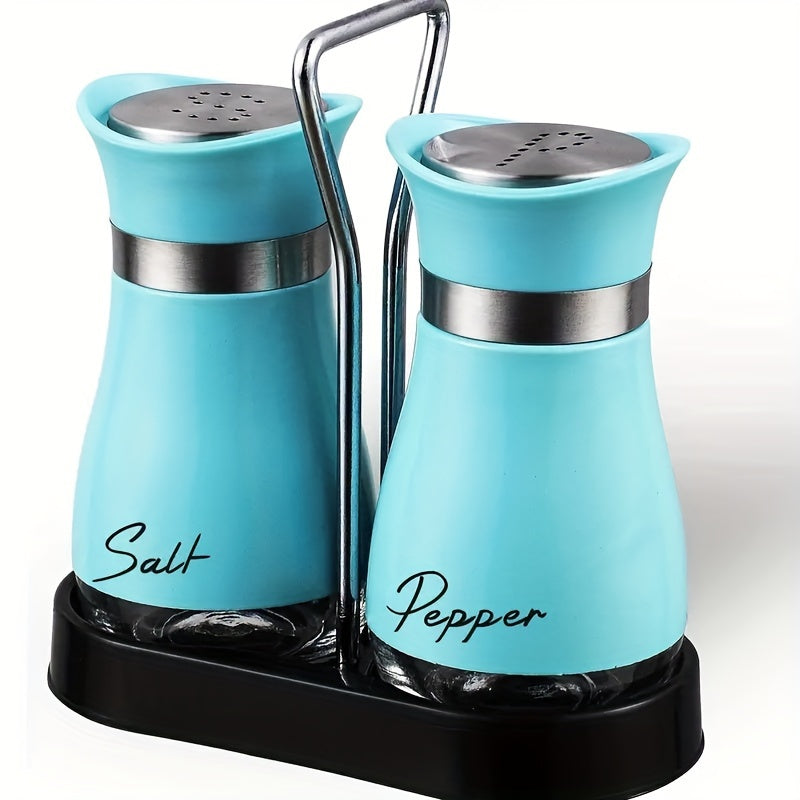 Salt and Pepper Shaker Set with Glass Bottom Bottles and Stand for Kitchen and Camping