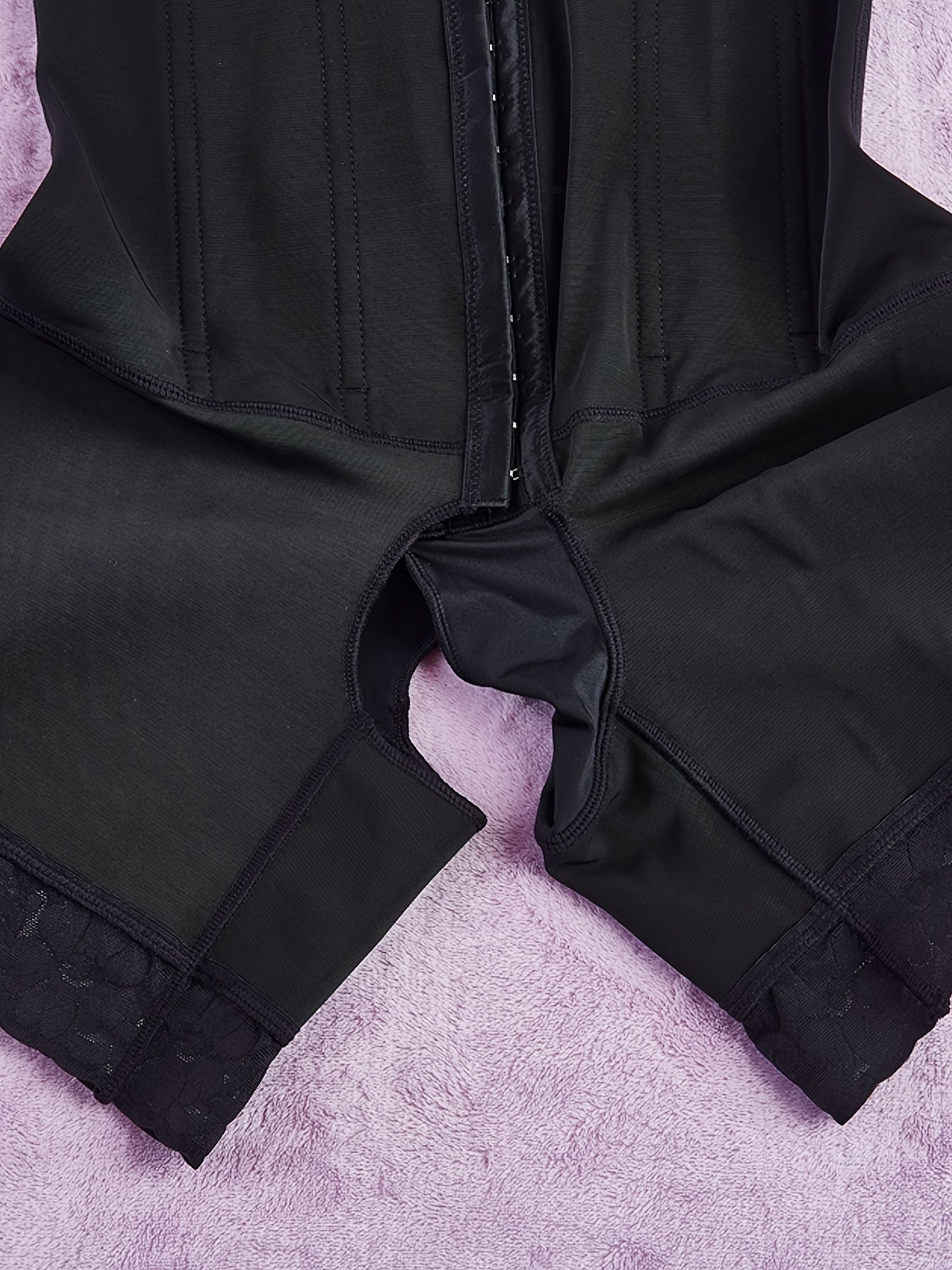 Lace Trim Bodysuit for Women Tummy Control Shaping Seamless Solid Color