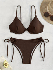 Women's Solid Color Bikini Set with Underwire Support Adjustable Straps High Stretch Swimsuit