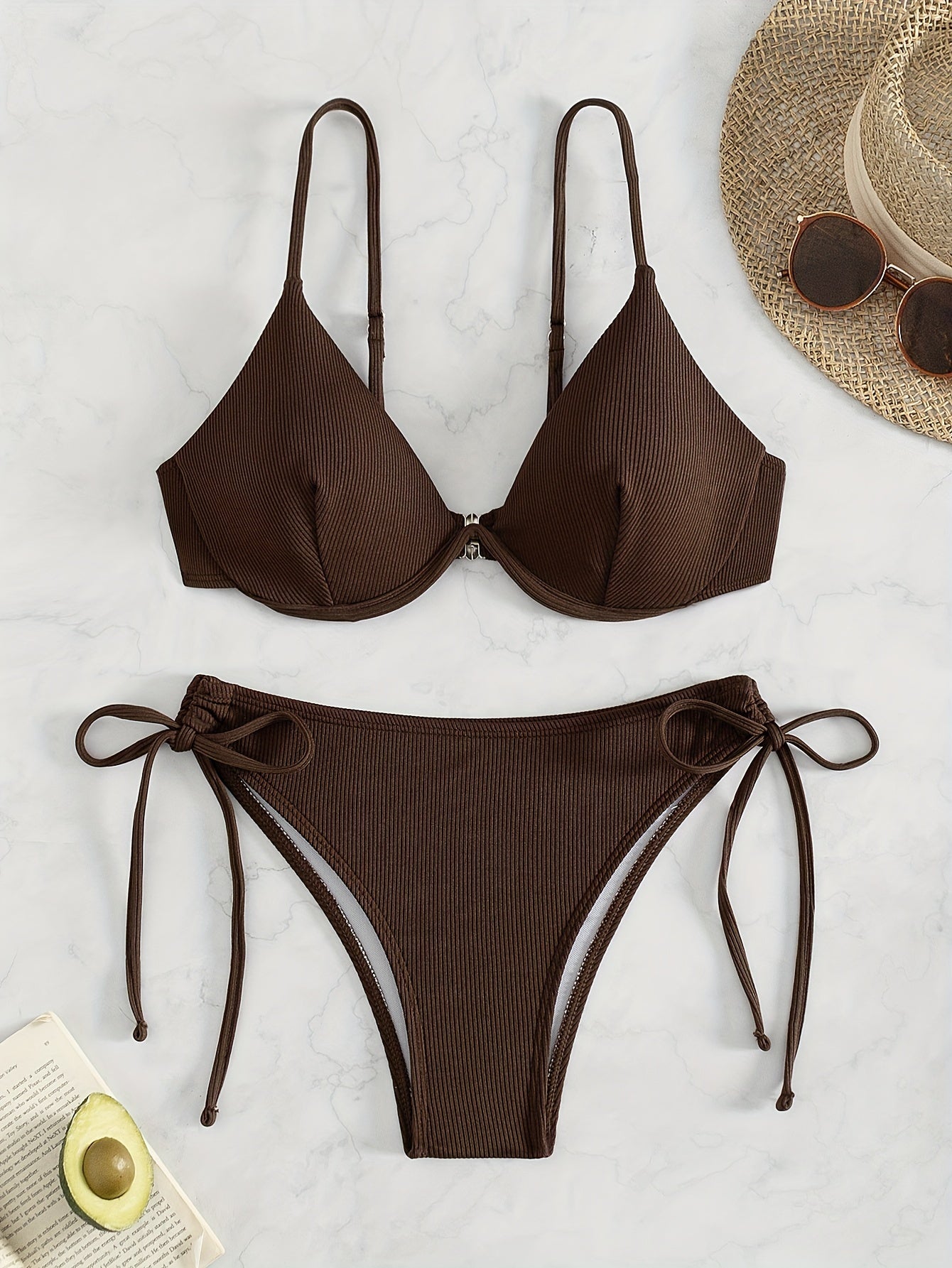 Women's Solid Color Bikini Set with Underwire Support Adjustable Straps High Stretch Swimsuit