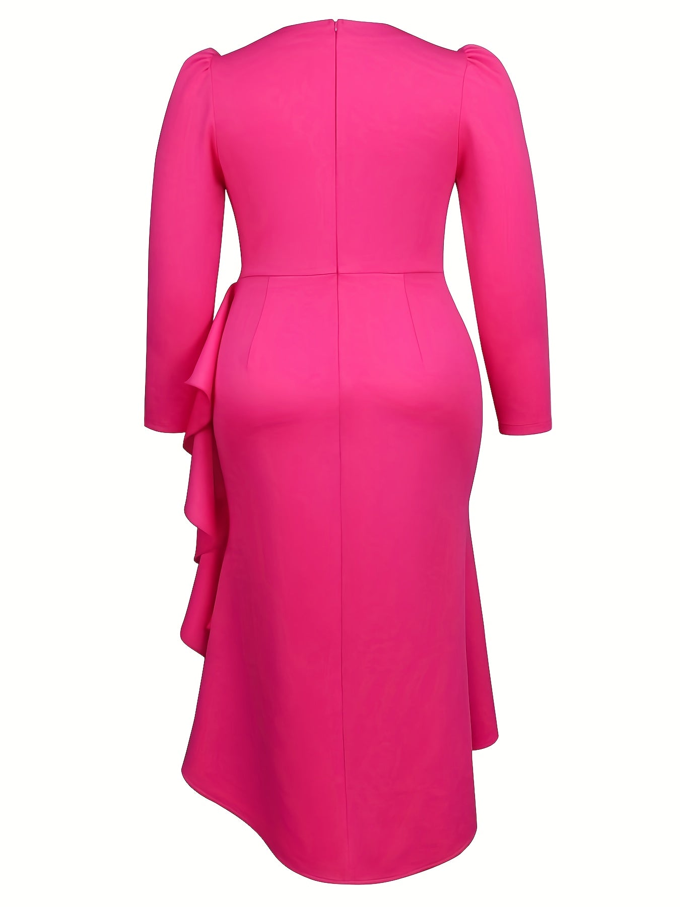 Women's Knit V-Neck Bodycon Midi Dress with Ruffle Hem