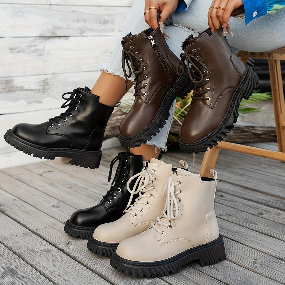 Women's White Ankle Boots Comfortable Casual Footwear