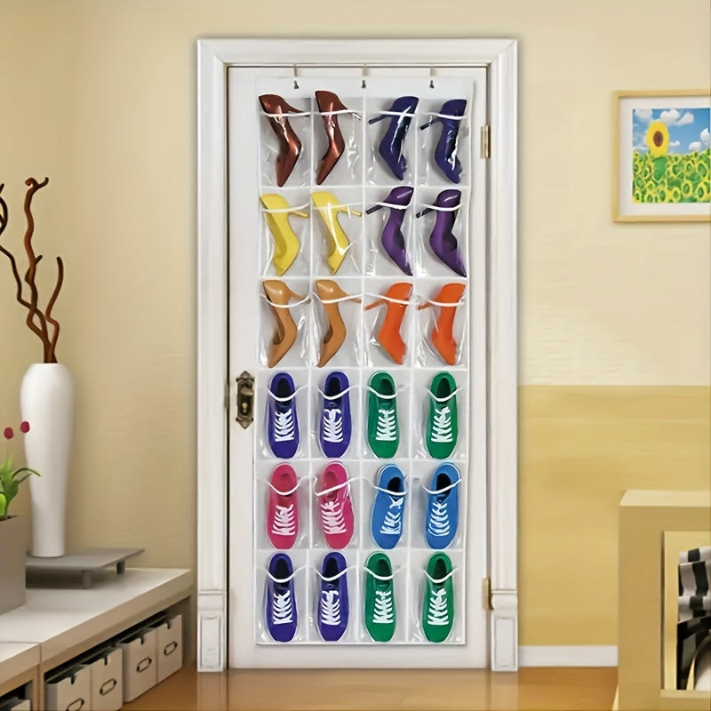 24-Pocket Hanging Shoe Organizer for Door Non-Woven Fabric Slippers and High Heels