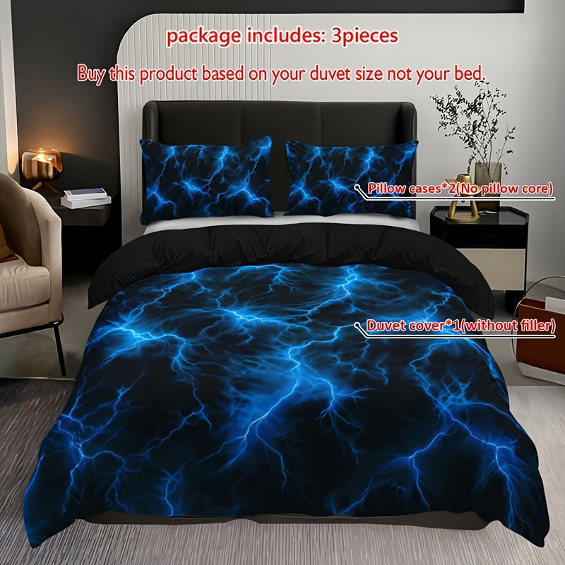 Purple Lightning Line Duvet Cover Set 3 Pieces Includes Duvet Cover and Pillowcases Home Dorm