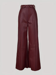 Women's PU Wide Leg Pants Casual Elegant Solid Color Large Size