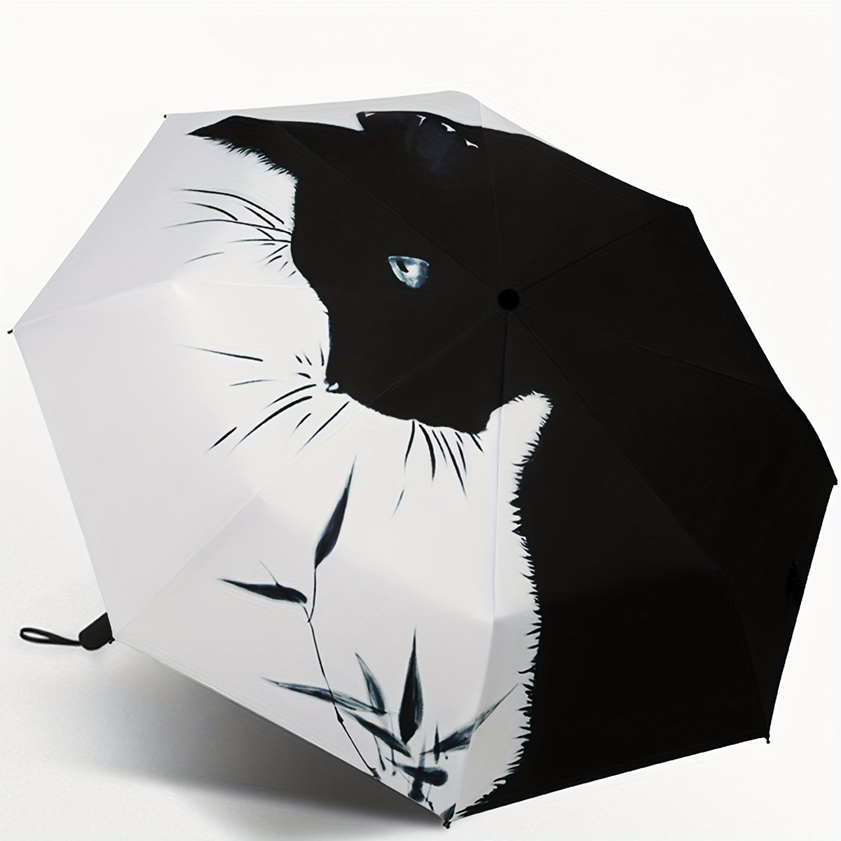 Black and White Cat Pattern Folding Umbrella Rainproof Sunshade UV Travel Umbrella