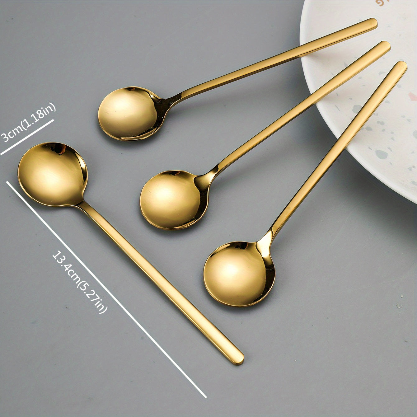 Set of 4 Gold Stainless Steel Long-Handled Spoons for Coffee, Ice Cream, and Honey