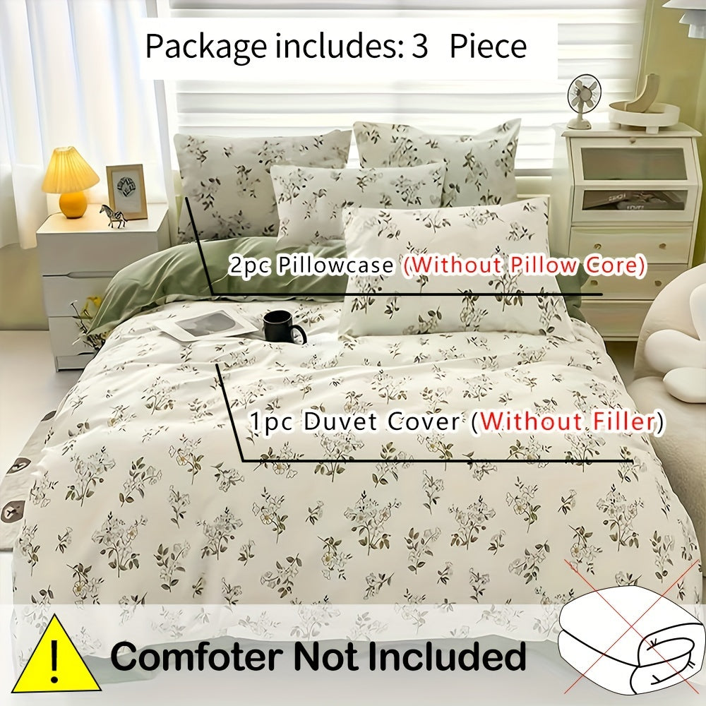 Set of 3 Floral Duvet Covers and Pillowcases Bedding Set for Bedroom Guest Room Dorm