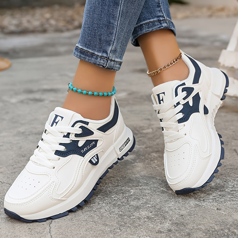 Women's Canvas Platform Sneakers, Contrast Colors, Casual Lace-Up Shoes