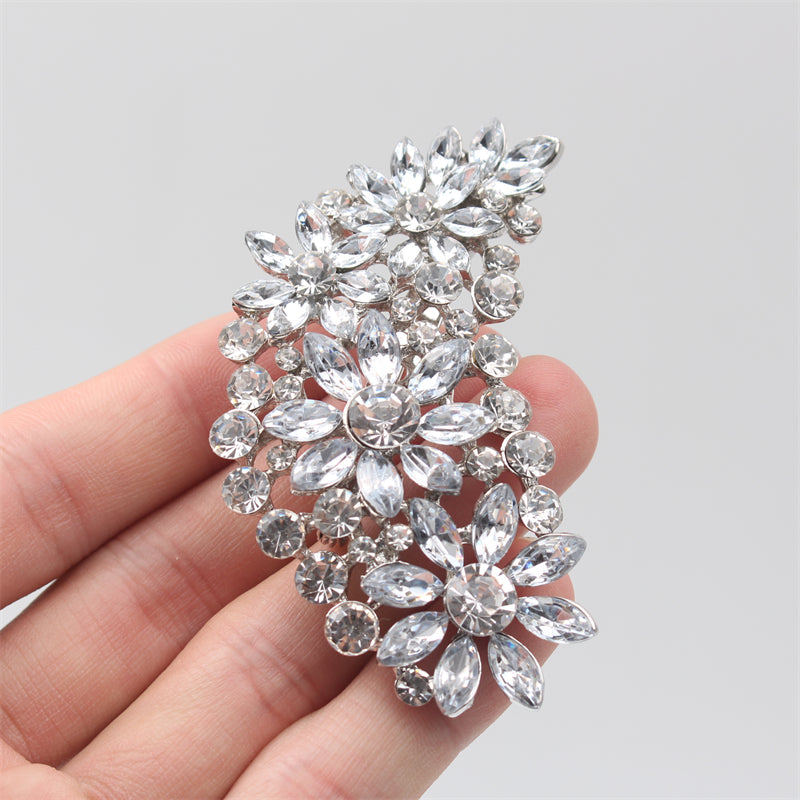 Women's Rhinestone Feather Brooch Hollow Design Pin Jewelry Accessory