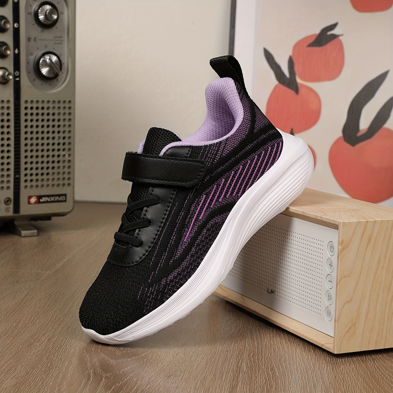 Kids' Mesh Athletic Shoes Gray and Brown Striped Casual Sneakers with Non-Slip EVA Sole