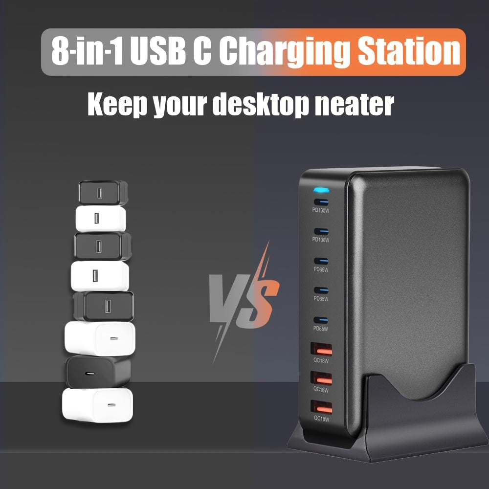 440W GaN Multi-Port Fast Charger Station with 8 USB-C and USB-A Ports European Plug