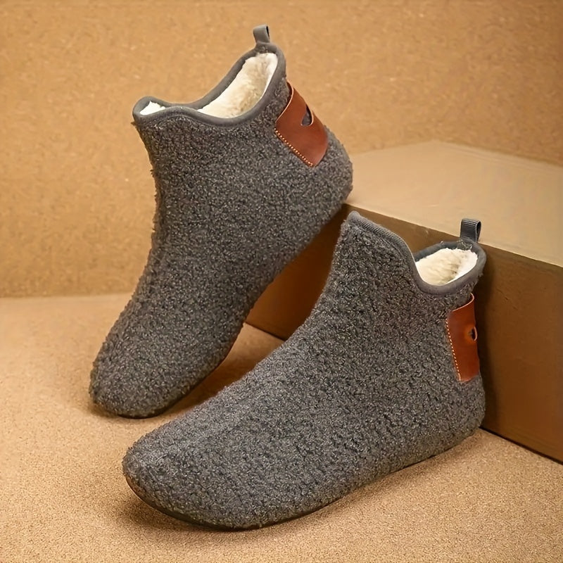 Pantuflas masculinas de interior tipo slip-on para tobillo con suela de goma antideslizante y forro de felpa