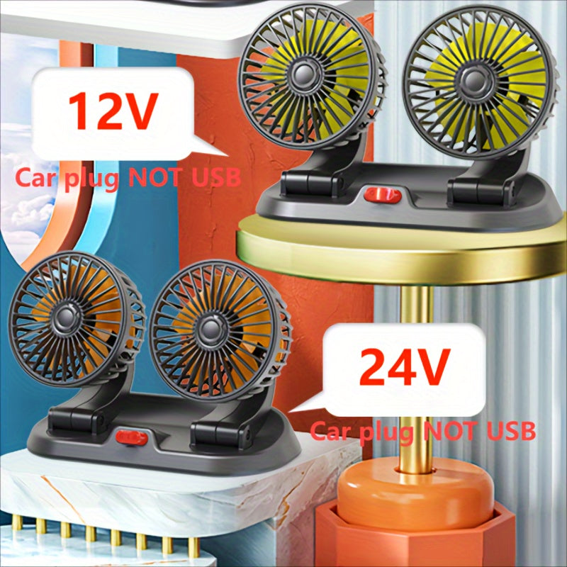 Universal Dual-Head Car Fan with Rotatable Design and 2-Speed Control