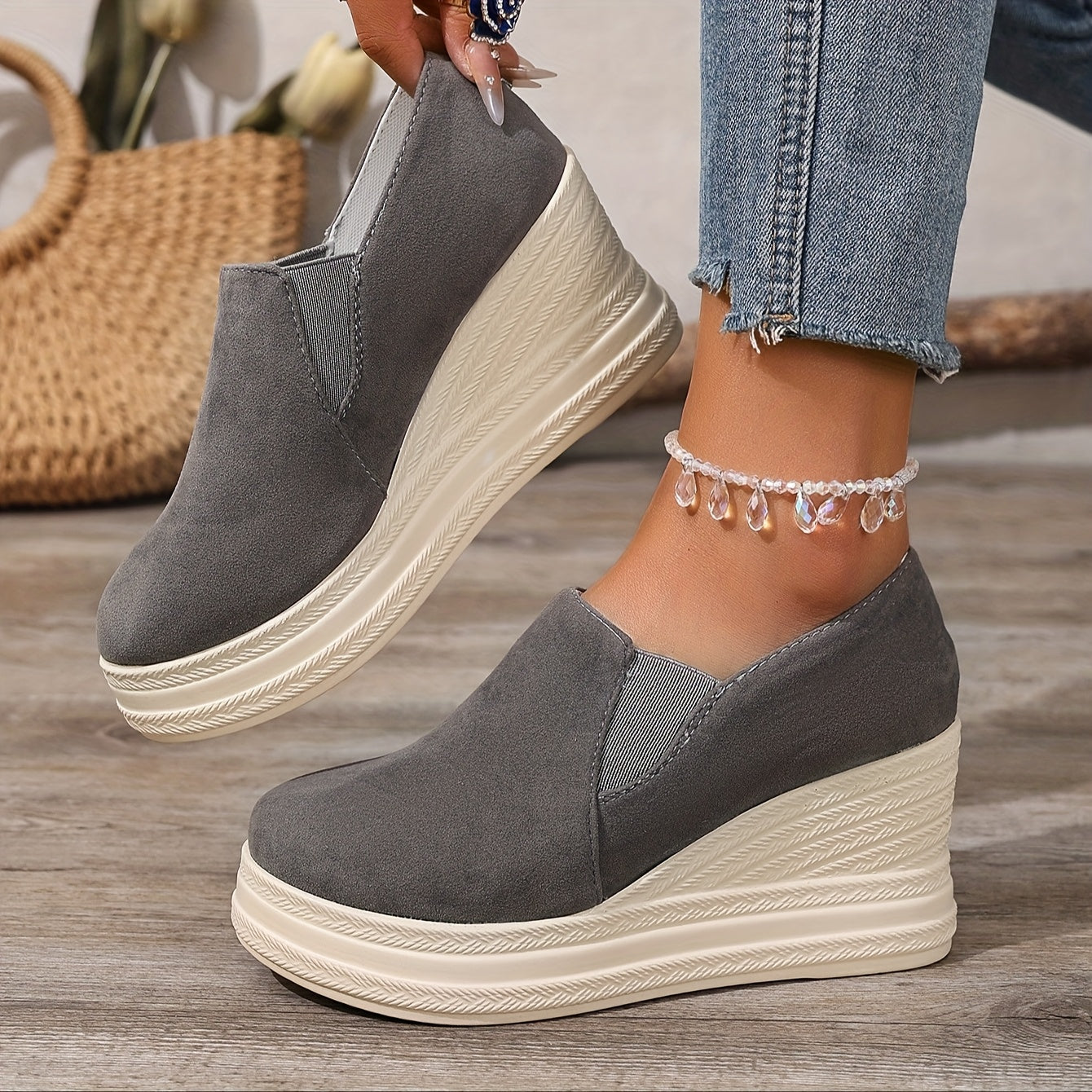 Women's Wedge Platform Flats Faux Straw Rope Sole Fashion Shoes