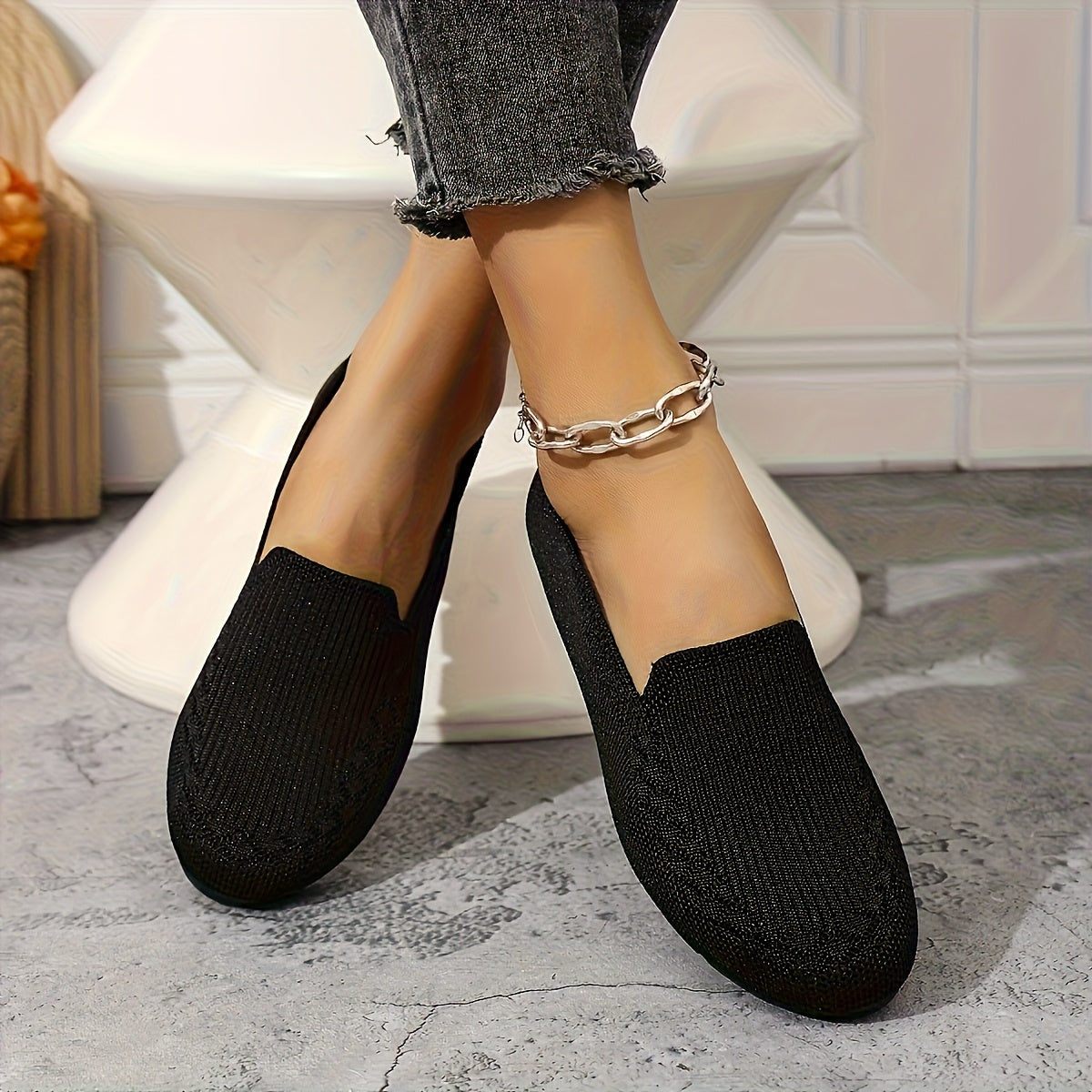 Women Knit Slip-On Loafers Lightweight Breathable Casual Shoes