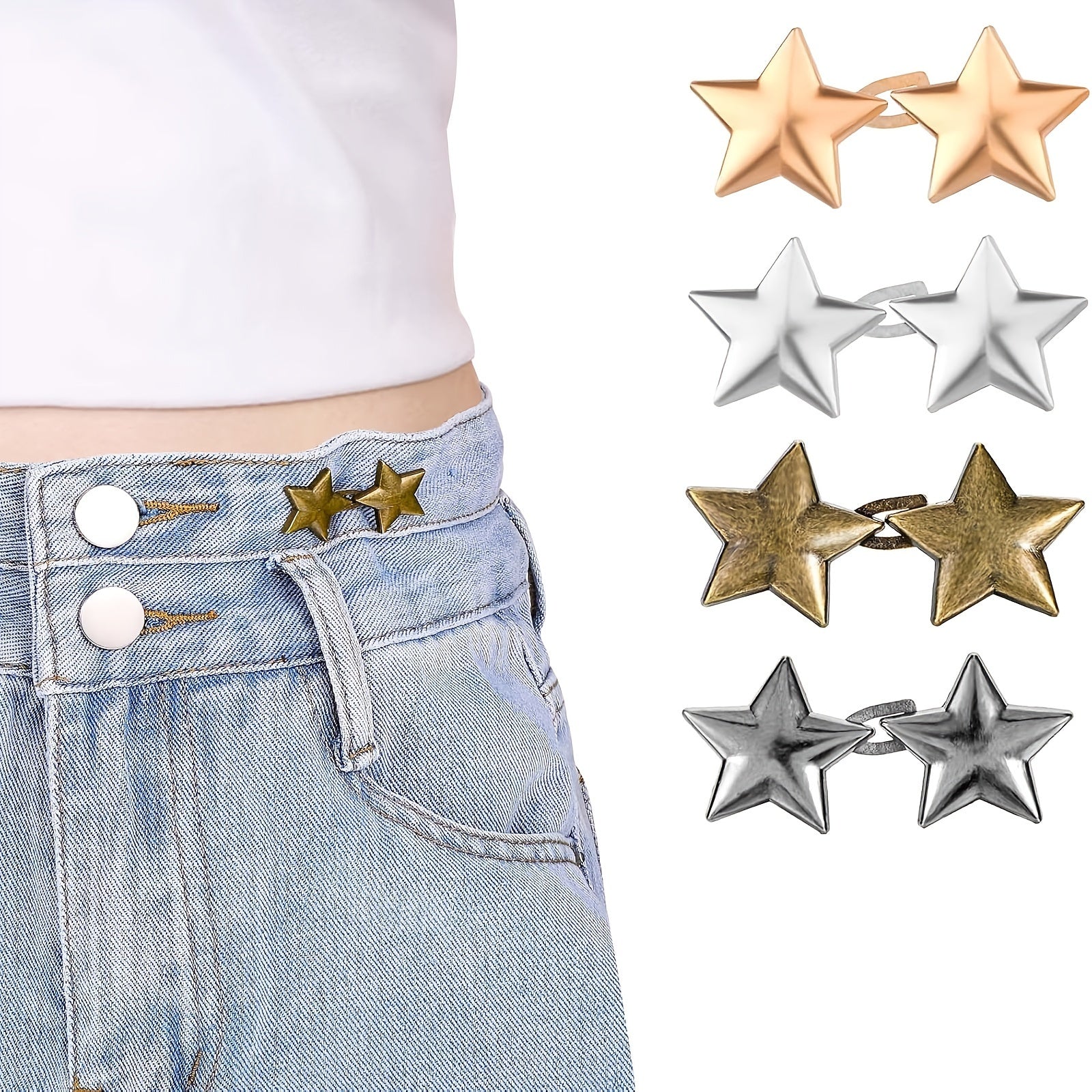 Многоразовая подтяжка для талии с звездочками-брошками для джинсов, платьев, юбок