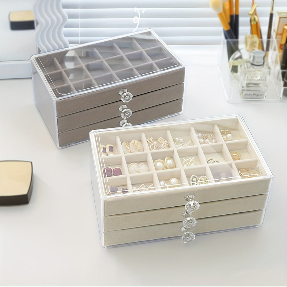 Acrylic Jewelry Organizer with Soft Lining Drawer for Necklaces Earrings Rings Light Blue Pink