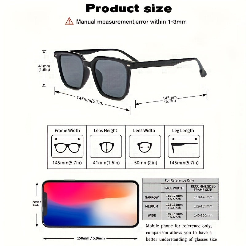 Erkaklar uchun 3 ta klassik kvadrat moda ko‘zoynaklar to‘plami, kundalik ko‘zoynak aksessuarlar