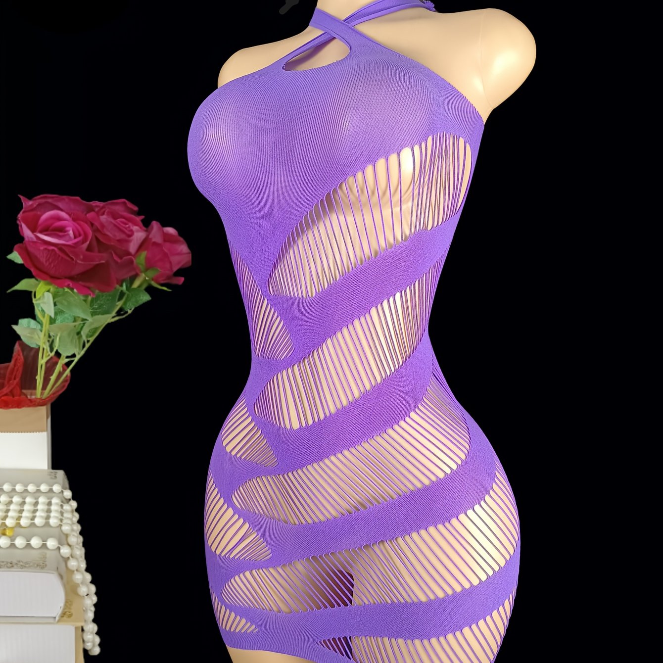 Women Mesh Fishnet Lingerie Dress Hollow Out Bodycon Cover Up Mini Beach Dress