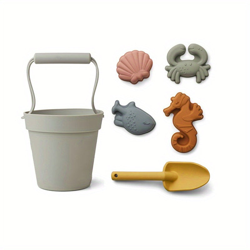 Bath Toy Set for Kids Silicone Beach Playset with Water Bucket Shovel and Sand Mold