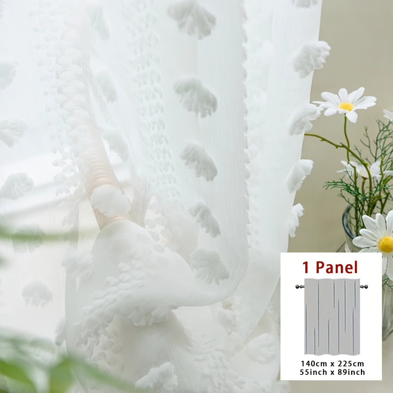 French Pastoral White Gauze Curtain 1 Piece for Bay Window Living Room Bedroom