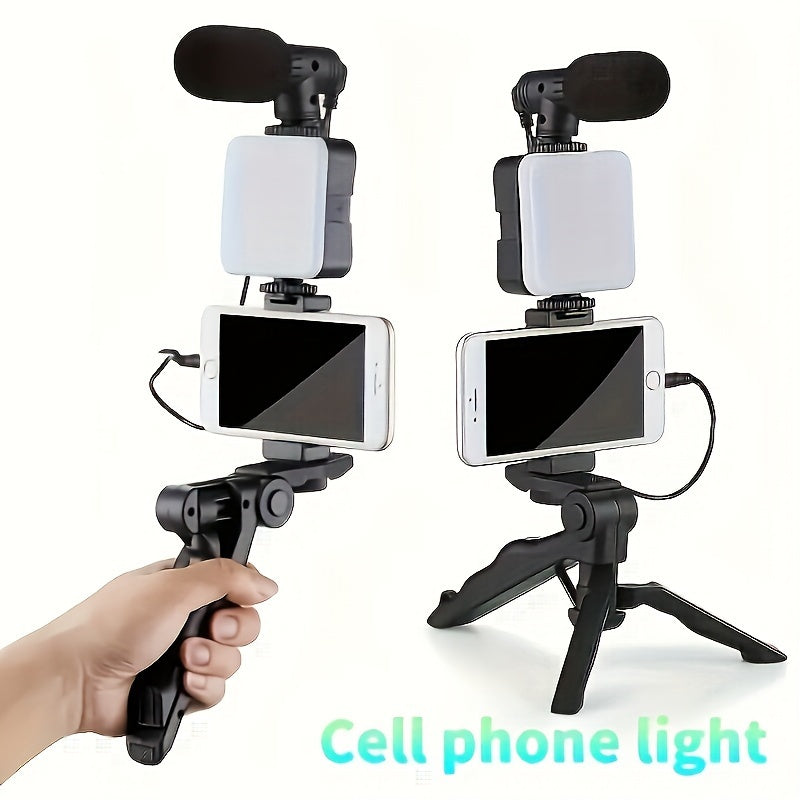 Universal 3-in-1 Smartphone Video Blogging Kit with LED Ring Light Microphone and Tripod