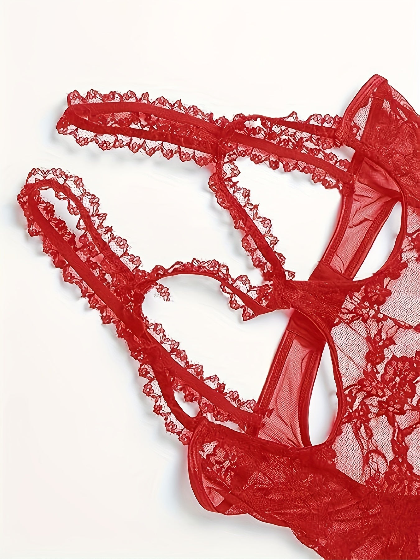 Lingerie Lace Teddy with Open Bust and Crotch Mesh Bodysuit Stocking