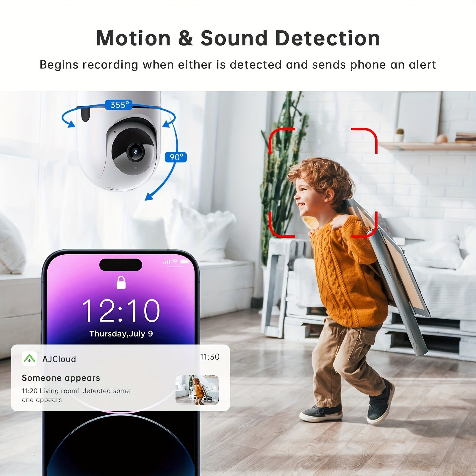 360° WiFi Security Camera with Night Vision Motion Detection Two-Way Audio Indoor Surveillance