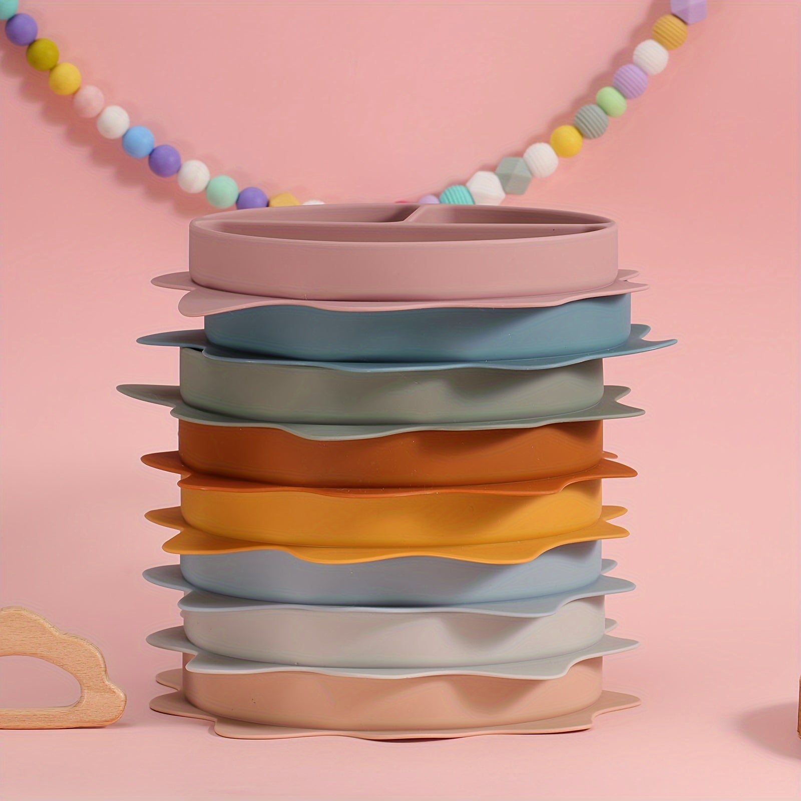 Baby Food Plate Silicone Divided Dinner Plate for Kids Vibrant Sun Cartoon Design