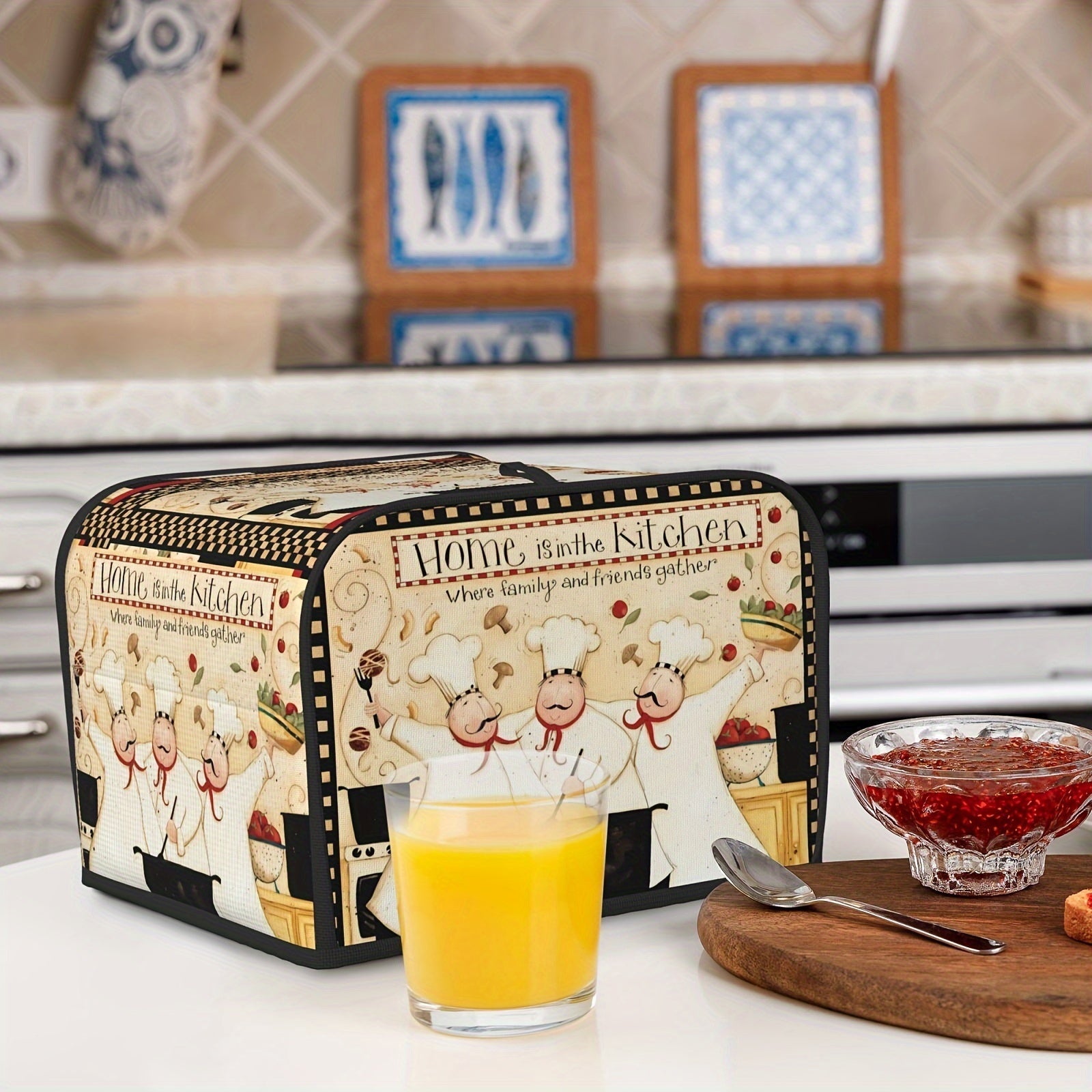 Винтажный чехол для тостера в стиле фермерского дома с забавной темой толстого шеф-повара - моющийся и пылезащитный чехол для стандартного тостера на 2/4 тоста с верхним крючком - 1 штука