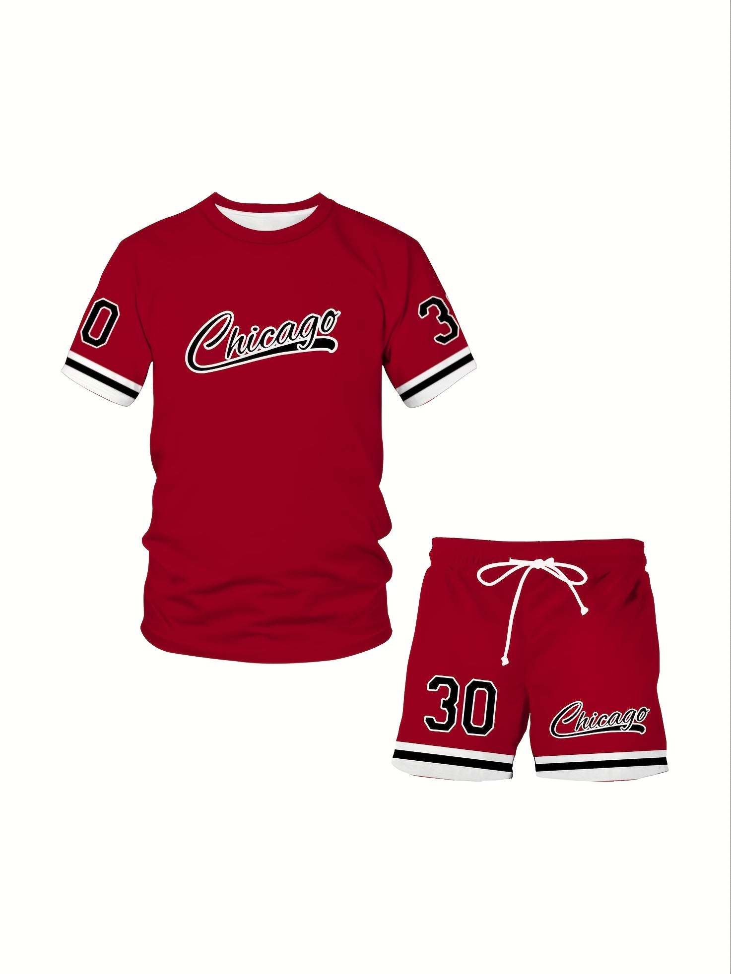 Men's Plus Size Casual Sports T-Shirt and Shorts Set with 3D Chicago Print