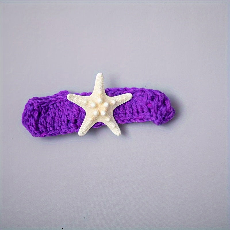 Crochet Mermaid Tail Baby Photography Prop Set for Infants and Toddlers with Adjustable Headband and Starfish Clip