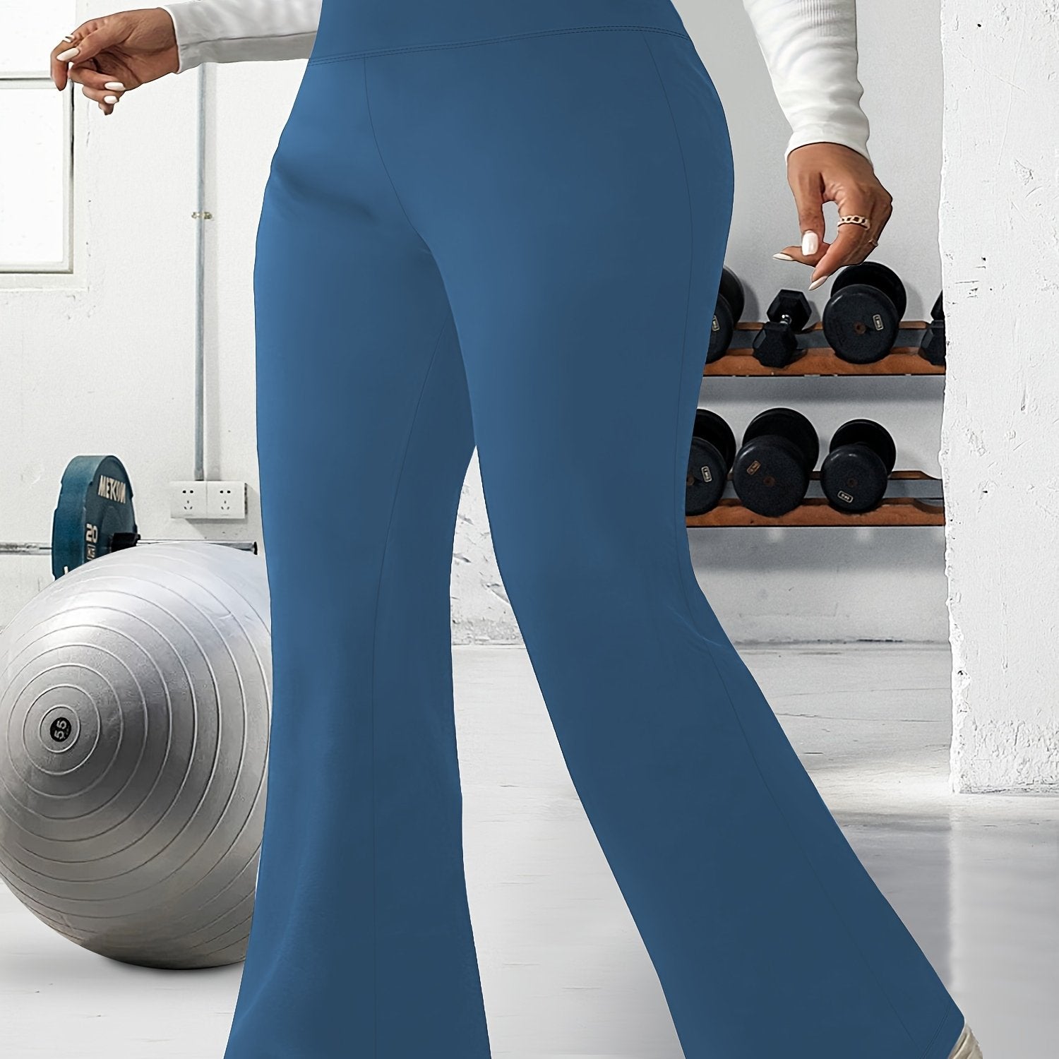 Plus Size High-Waisted Flared Pants Stretchy Solid Color All-Season Women's Trousers