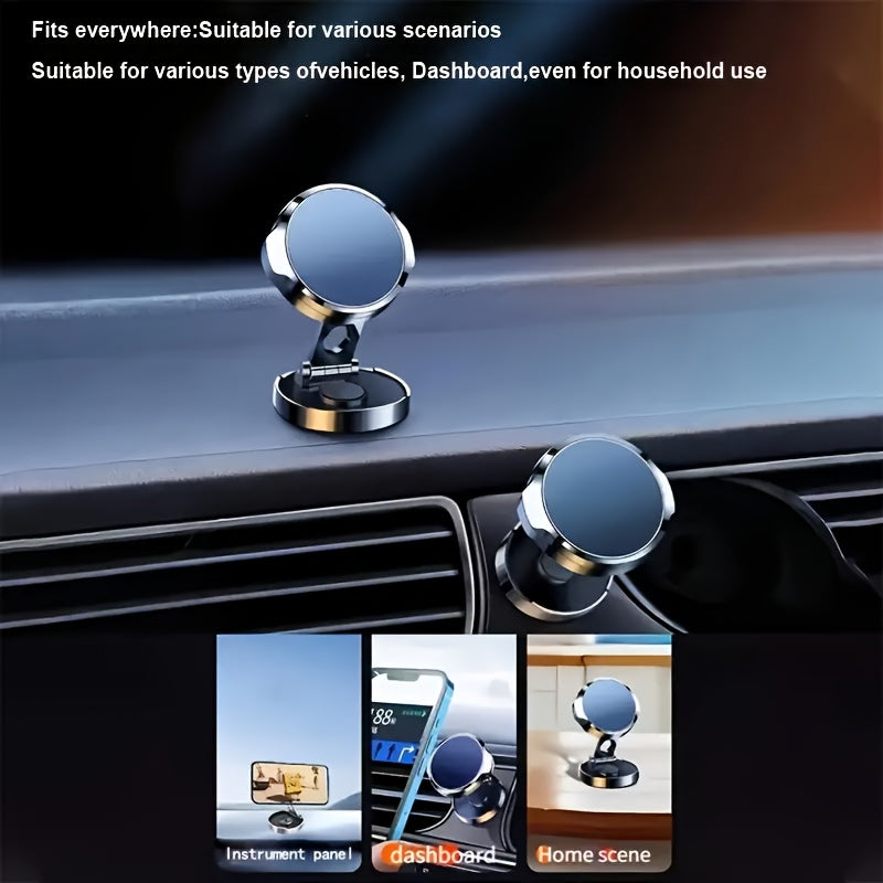 Magnetic Car Phone Holder Aluminum Alloy 360° Rotation Dashboard Mount