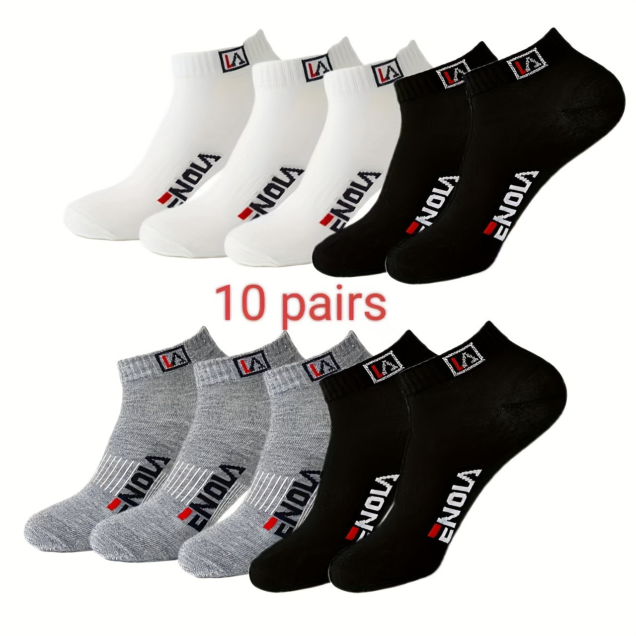 Men's Casual Ankle Socks 10 Pairs Alphabet Pattern Polyester Spandex Black White Grey