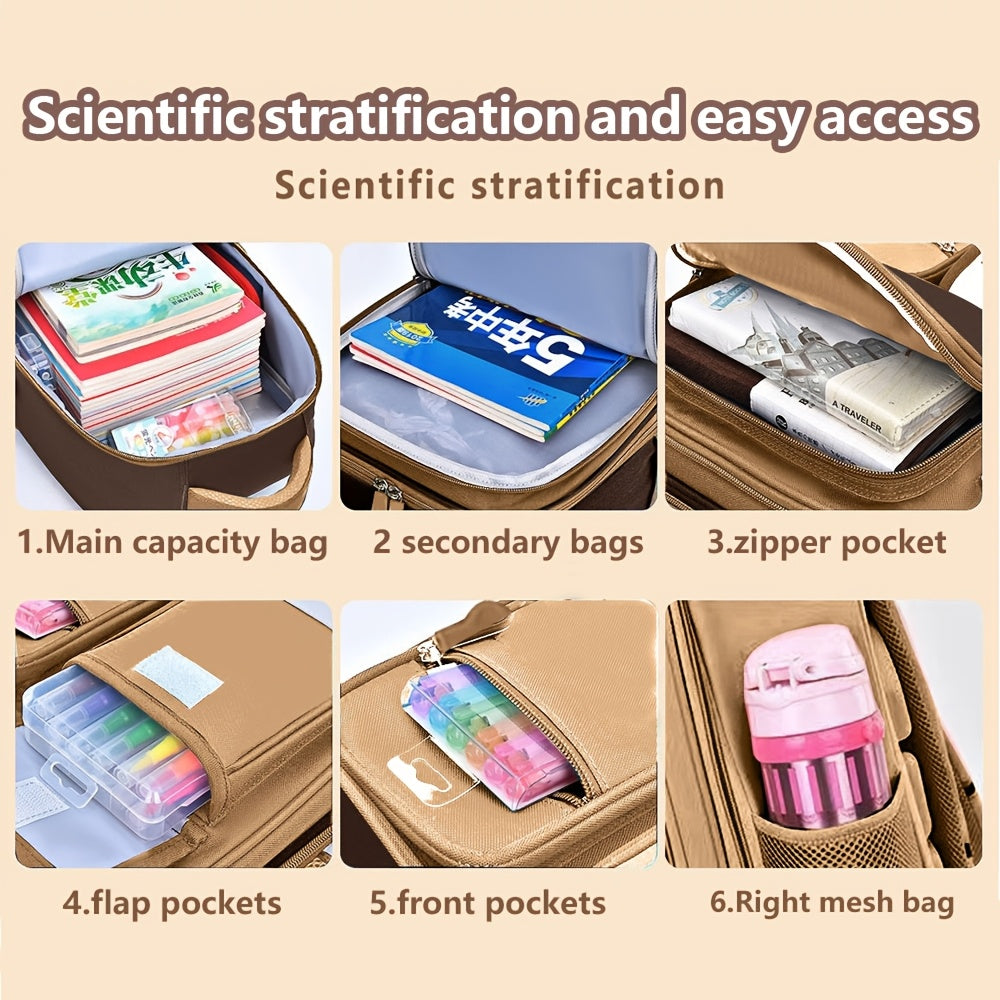 Girl Student Backpack Set 16 Inch Water-Resistant Nylon School Bag with Zipper