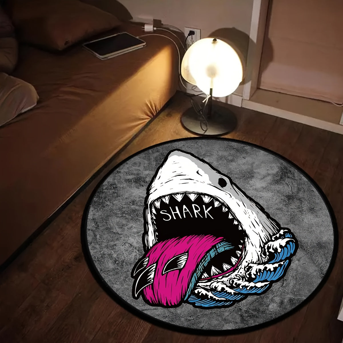 Коврик для пола с изображением акулы, круглый, мягкий, вязаный, нескользящий, из полиэстера, для использования в помещении, домашний декор