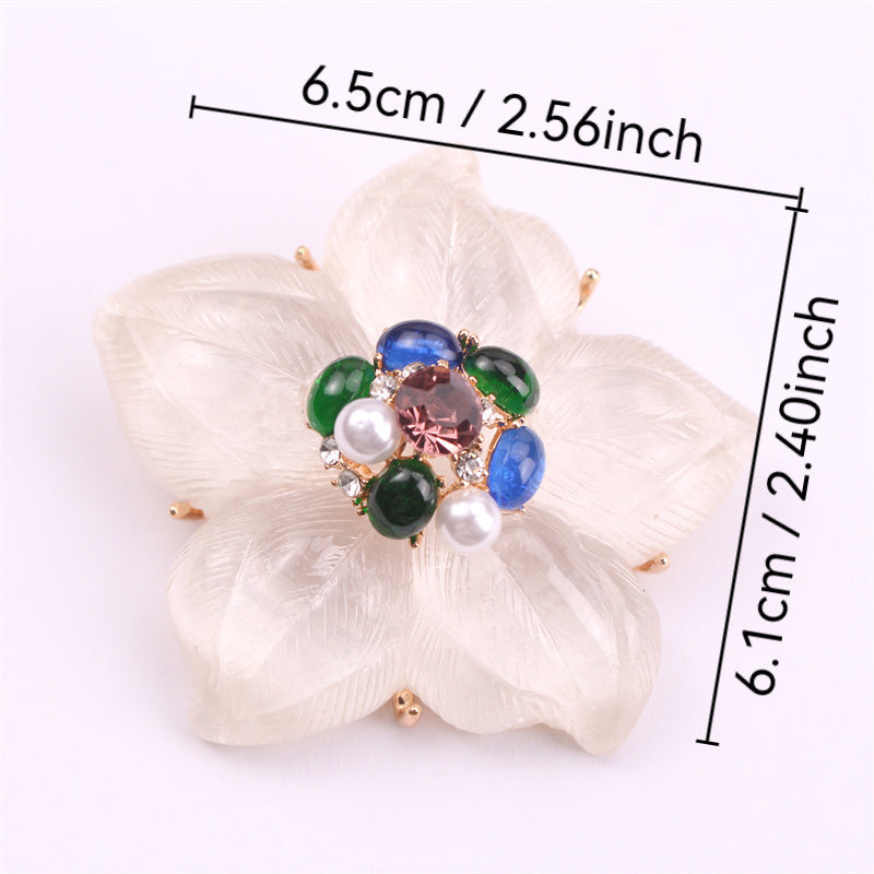 Iridescent Floral Brooch Pin with Rhinestones for Clothing Bags and Hats