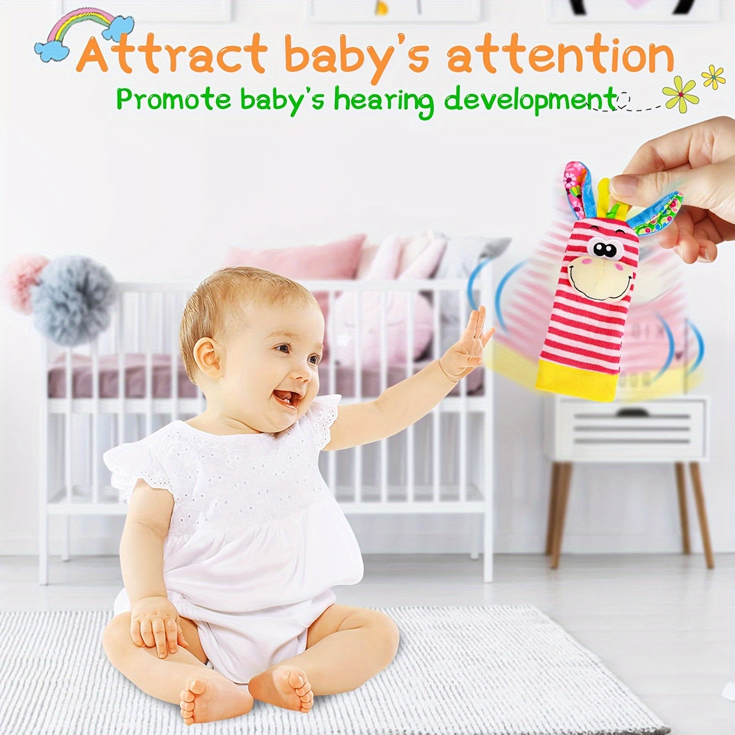 2/4 ta to'plam chaqaloq bilak rattl sokklari va oyoq topuvchi o'yinchoqlar, yangi tug'ilgan chaqaloqlar uchun mo'ljallangan, bolalar va kichik bolalar uchun yumshoq sezgir rattl sokklari, Halloween uchun mukammal