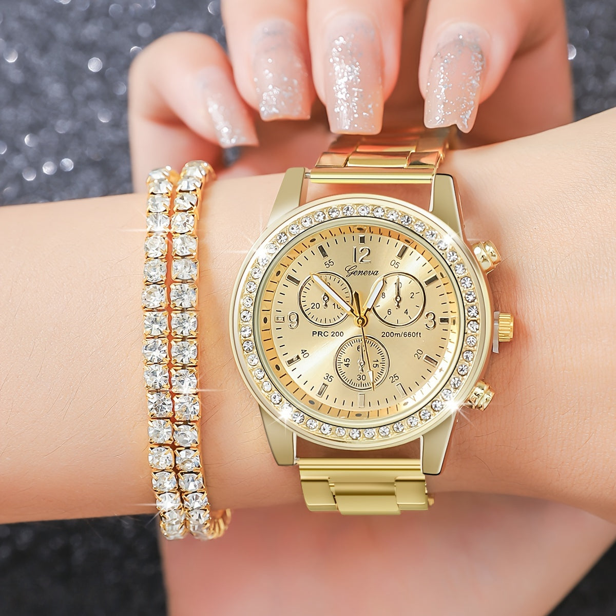 Women's Watch and Jewelry Set with Silver Watch and Gold Necklace and Earrings