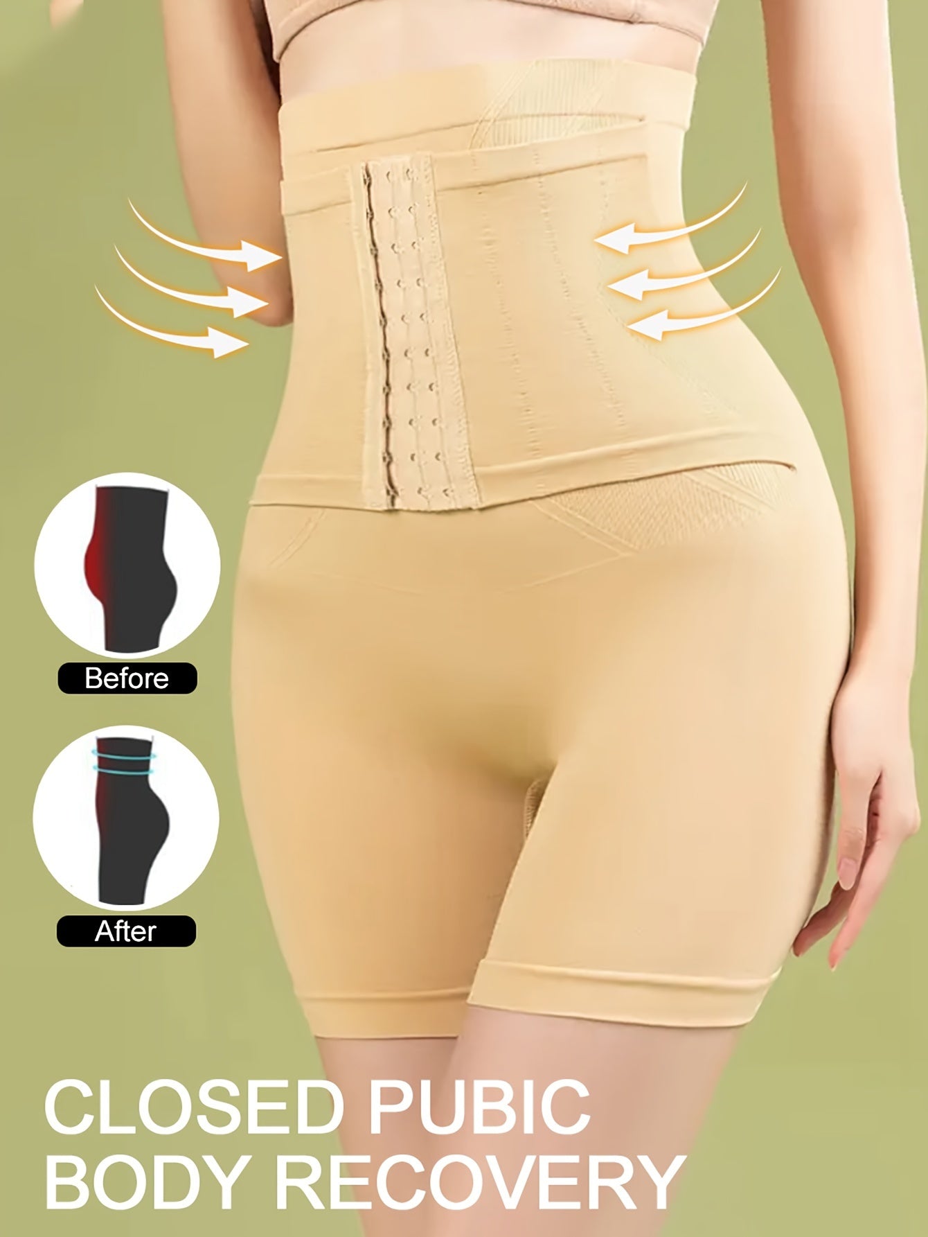 High-Waist Thigh Slimmer Shapewear Shorts for Women Nylon Spandex Solid Color Button Front
