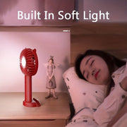 Compact USB Handheld Fan with Bunny Ears, Quiet Operation, Night Light