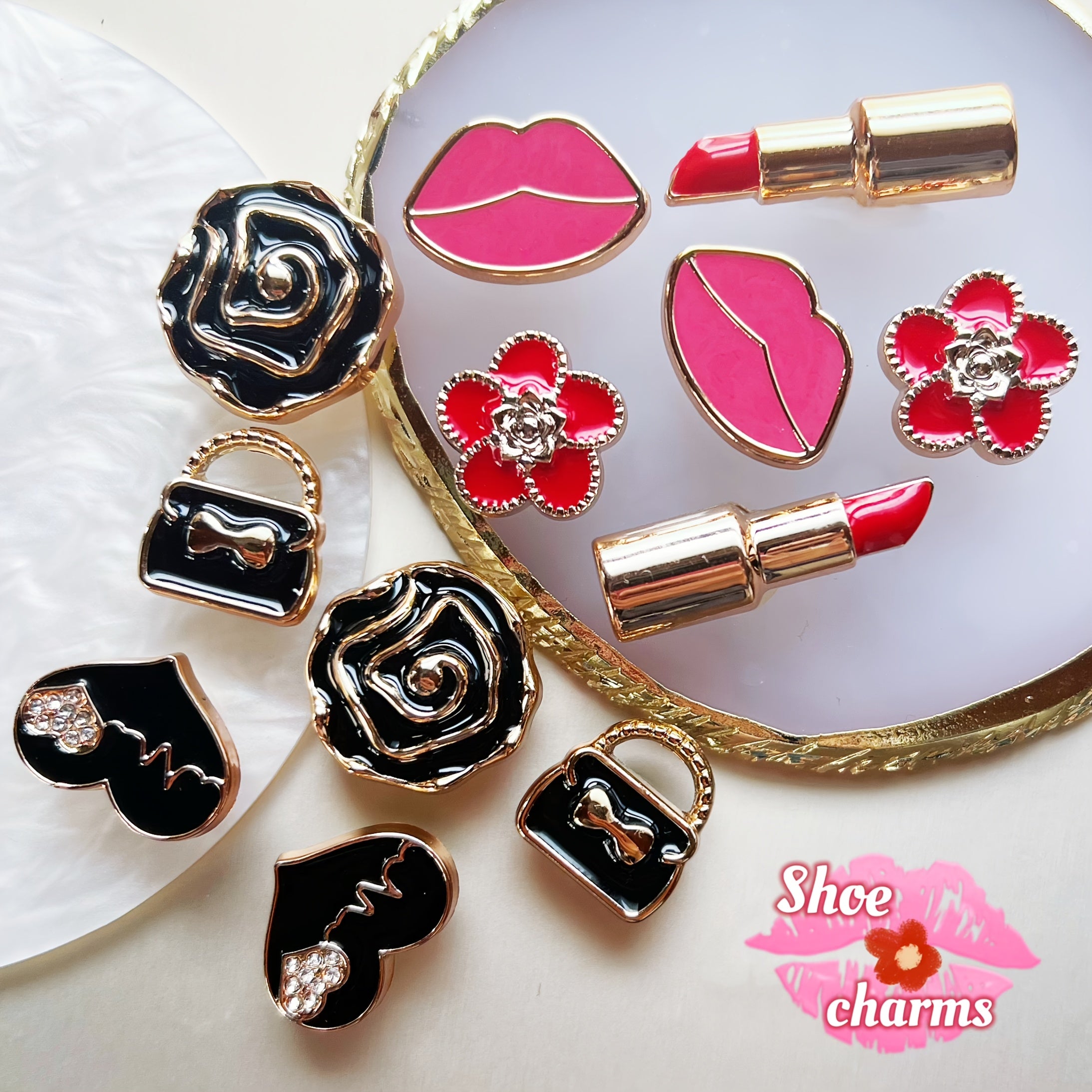 12Pcs Red Lipstick Shoe Charms Removable Plastic Accessories for Sandals and Bags